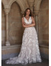 V Neck Ivory Exquisite Lace Tulle Dreamy Wedding Dress